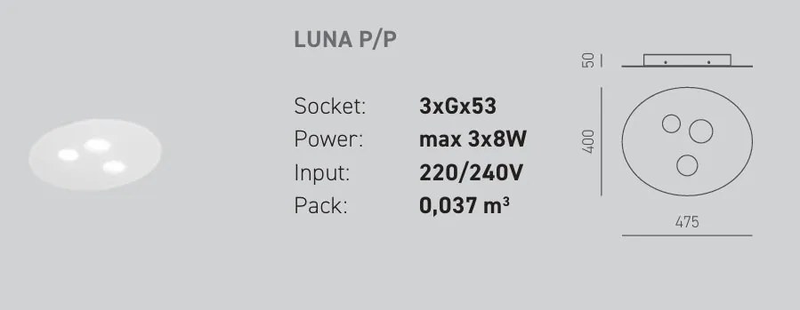 Plafoniera moderna Luna 40x47,5cm, alb sau gri