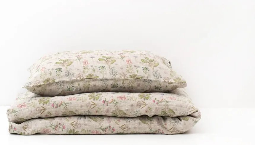 Lenjerie de pat din in pentru copii Linen Tales Botany, 140 x 200 cm, bej