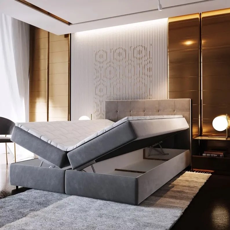 Reducere Pat tapițat boxspring GLORIEN 140x200 cm purpuriu calitatea II