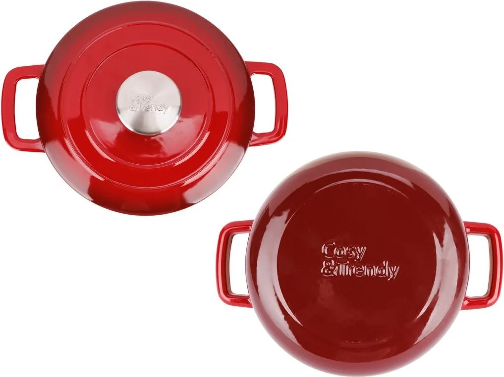 Oală fontă emailată cu capac 20 cm 2,7 L Roșu tradițional Fontestic Cosy &amp; Trendy 9967501