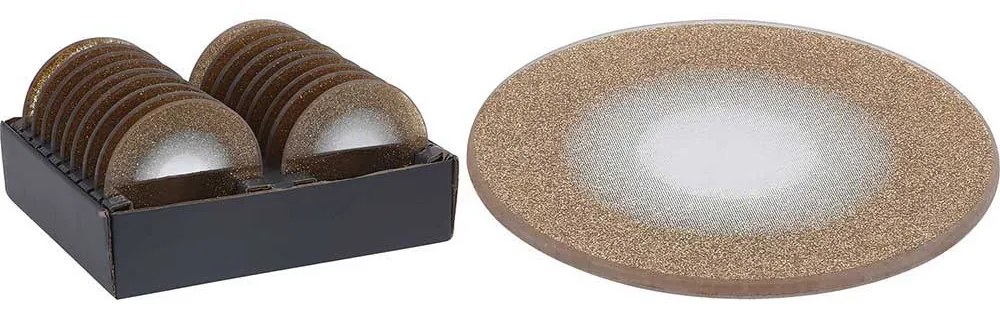 Suport pahar, sticla, auriu cu sclipici, 10 cm