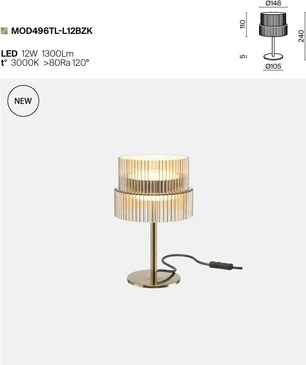 Veioza LED cu sticla canelata Scala bronz