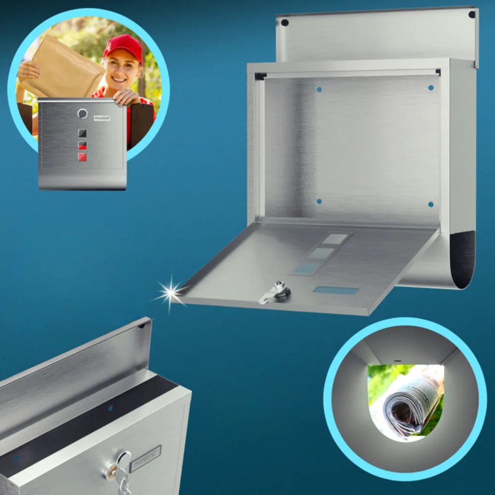 Cutie poștală cu tub pentru ziare POST, 30,5x10x33,5cm, argintiu Monzana