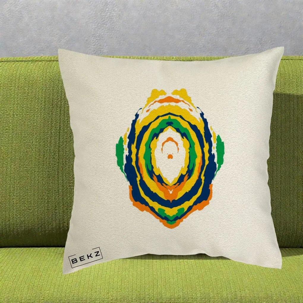 Perna Decorativa Oval Abstract Multicolor, 40x40 cm, Ecru, Husa Detasabila, Perna Inclusa, BEKZ®