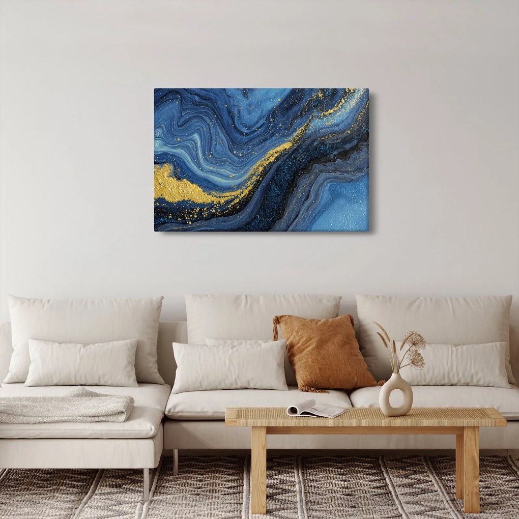 Tablou - Abstracție albastru-aurie (90x60 cm)