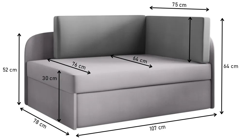Supermobel Canapea extensibila copii MILO, 107x64x78, pilka/casablanka 16, stanga
