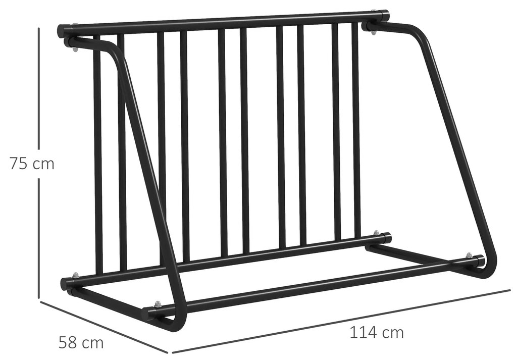 DURHAND Suport Biciclete 114cm, Sistem de Depozitare pentru 3 Biciclete, Ideal pentru Garaje și Magazine, Metal | Aosom Romania