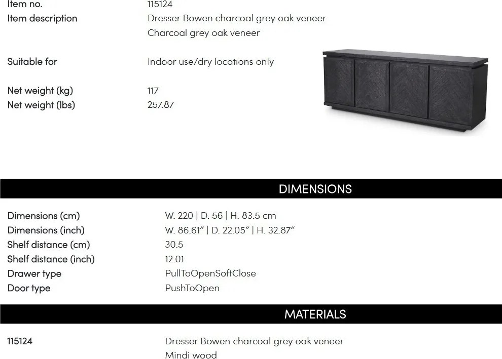 Comoda design LUX Bowen, furnir stejar gri carbune