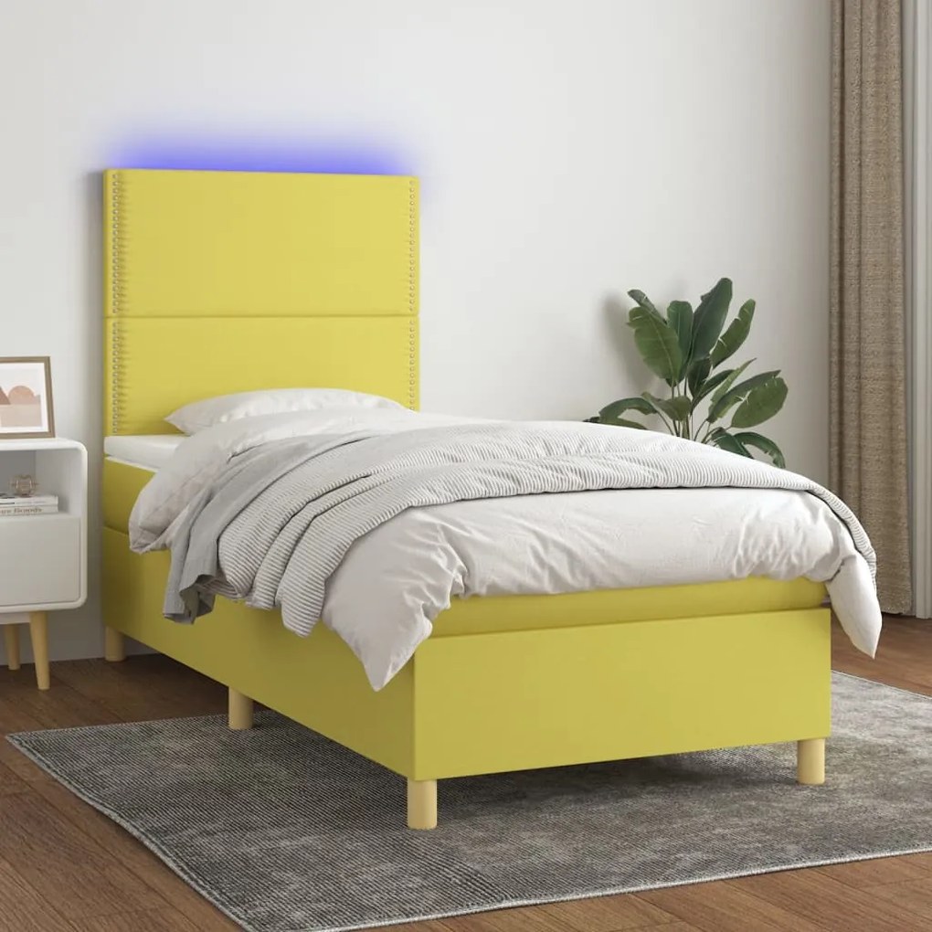3135316 vidaXL Pat cu arcuri, saltea și LED, verde, 80x200 cm, textil
