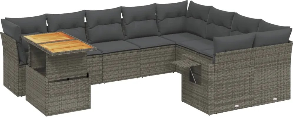vidaXL Set mobilier de grădină cu perne, 10 piese, gri, poliratan