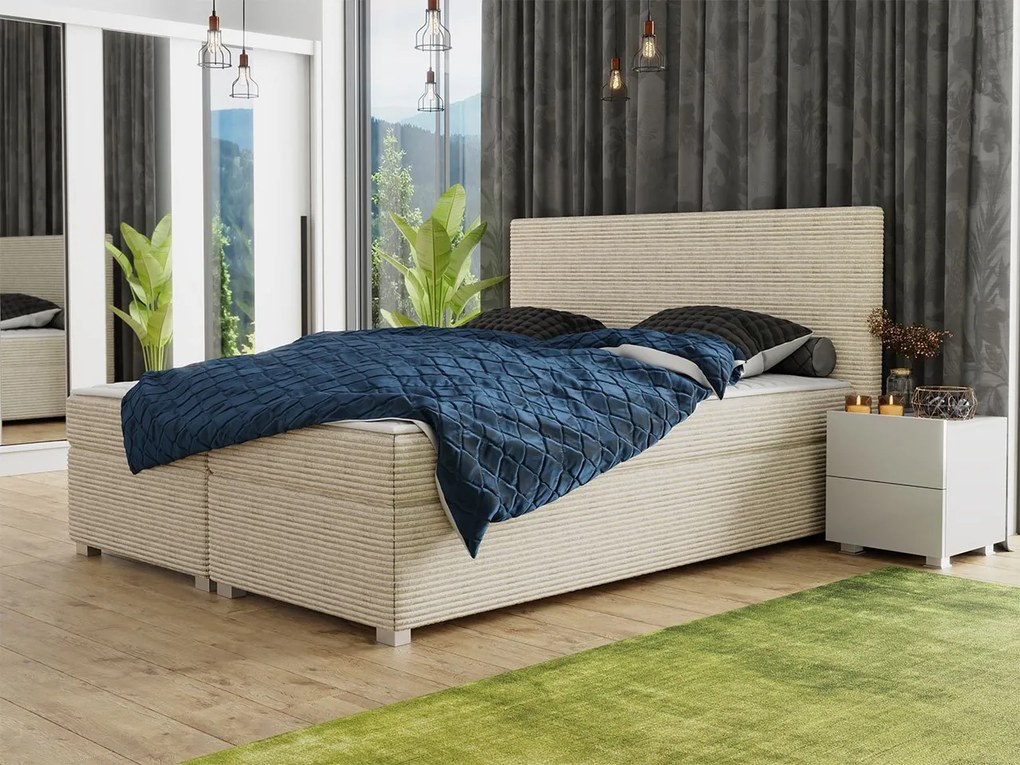 Pat matrimonial 140 cm Moritena (crem) (cu somieră și saltea). Promo -17%. 1104178