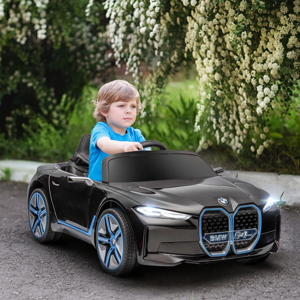 Mașină electrică pentru copii 3-8 ani cu licență BMW cu telecomandă, claxon și faruri, 115x67x45cm negru-roșu-albastru deschis HOMCOM | Aosom RO