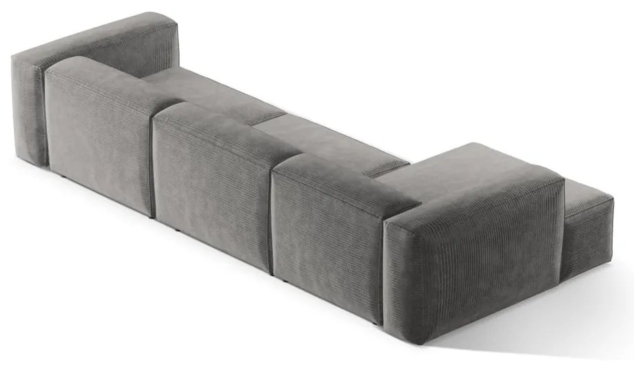 Colțar gri deschis cu tapițerie din catifea reiată (cu colț pe partea stângă/cu șezlong) Bergamo – Cosmopolitan Design