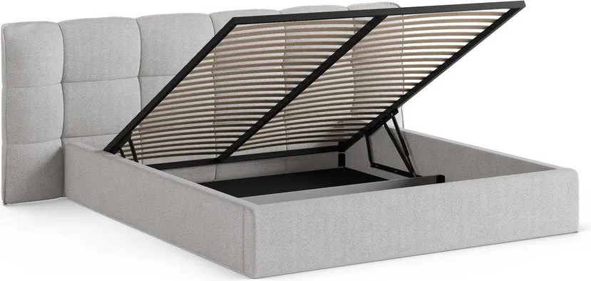Pat matrimonial gri tapițat cu spațiu de depozitare cu somieră 180x200 cm Eric – Micadoni