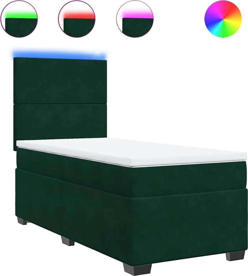 vidaXL Pat box spring cu saltea, verde închis, 90x200 cm, catifea