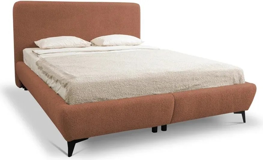 Pat matrimonial teracotă tapițat cu spațiu de depozitare cu somieră 160x200 cm Makapu – Makamii