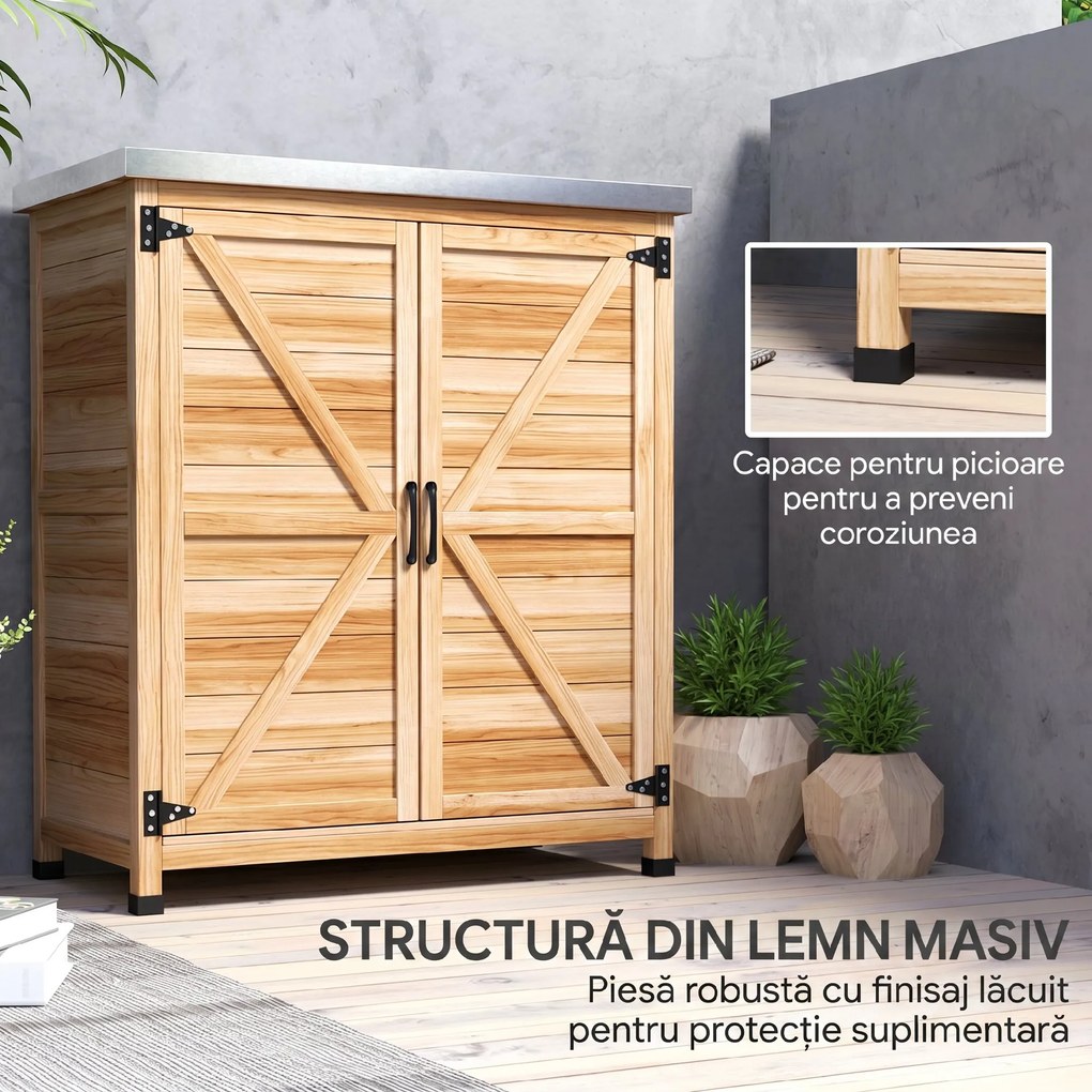 Outsunny Dulap de Exterior cu Raft și Bancă de Lucru Superioară, 79x43x92 cm, Lemn Natural | Aosom Romania