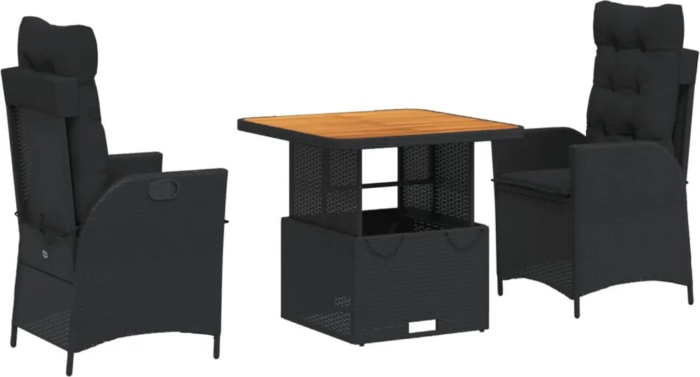 vidaXL Set mobilier de grădină cu perne, 3 piese, negru, poliratan