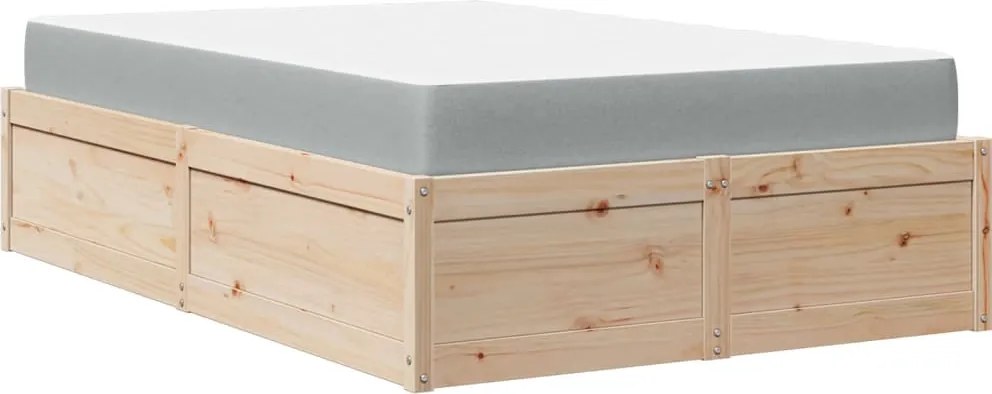 vidaXL Pat cu saltea, 140x190 cm, lemn masiv pin