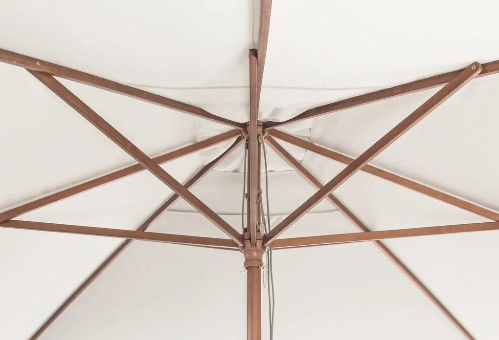 Umbrela pentru gradina/terasa Syros, Bizzotto, 400 x 300 x 270 cm, stalp Ø48 mm, lemn/poliester, natural