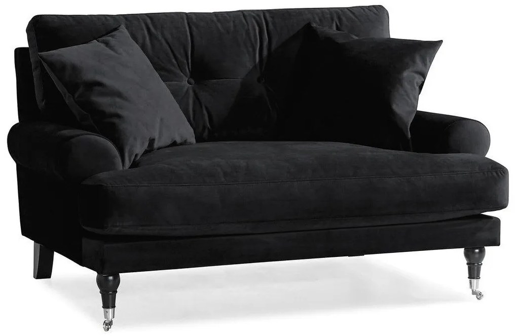 Canapea Seattle E123Numărul de locuri: 2, Negru, 142x100x87cm, Tapiterie, Picioare: Metal, Lemn, Role