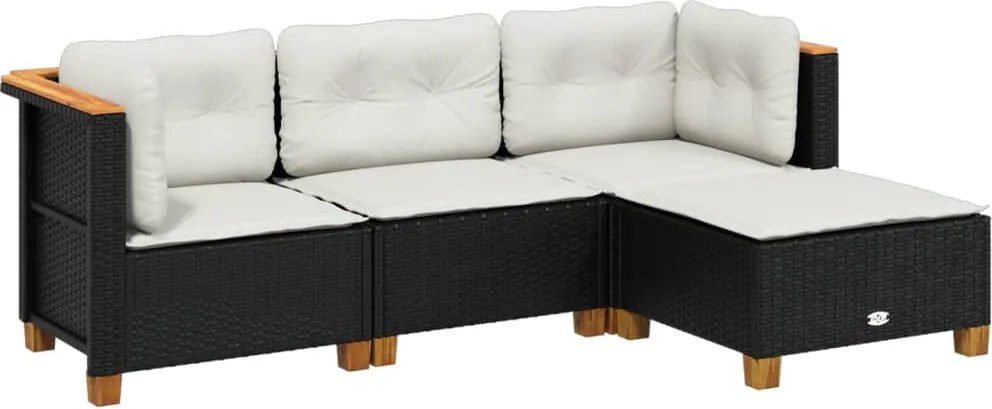 vidaXL Set mobilier de grădină cu perne, 4 piese, negru, poliratan