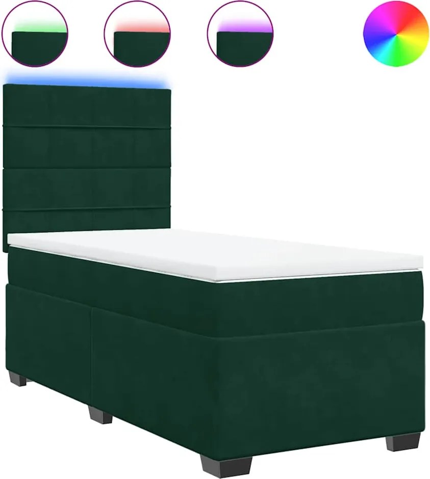vidaXL Pat box spring cu saltea, verde închis, 90x190 cm, catifea