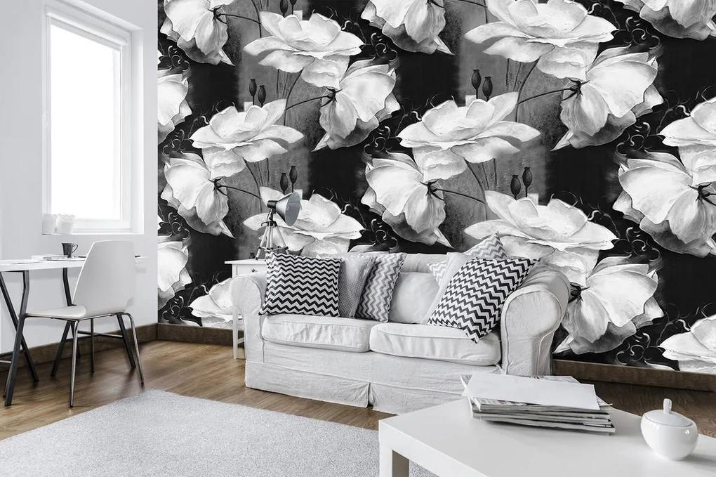 Fototapet - Ornament floral - alb negru (152,5x104 cm), în 8 de alte dimensiuni noi
