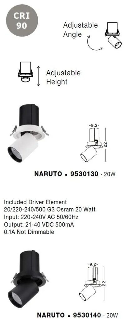Spot LED incastrabil tavan ajustabil NARUTO negru