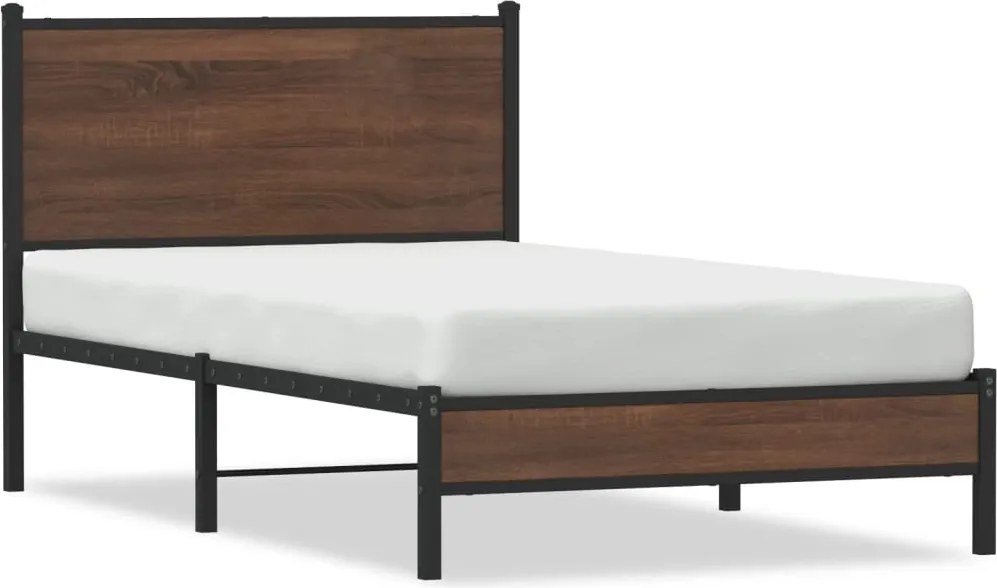 vidaXL Cadru pat metalic fără saltea, stejar maro, 100x190 cm