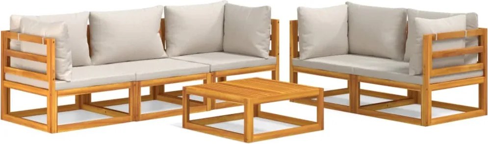 vidaXL Set mobilier grădină, perne gri deschis, 6 piese, lemn masiv