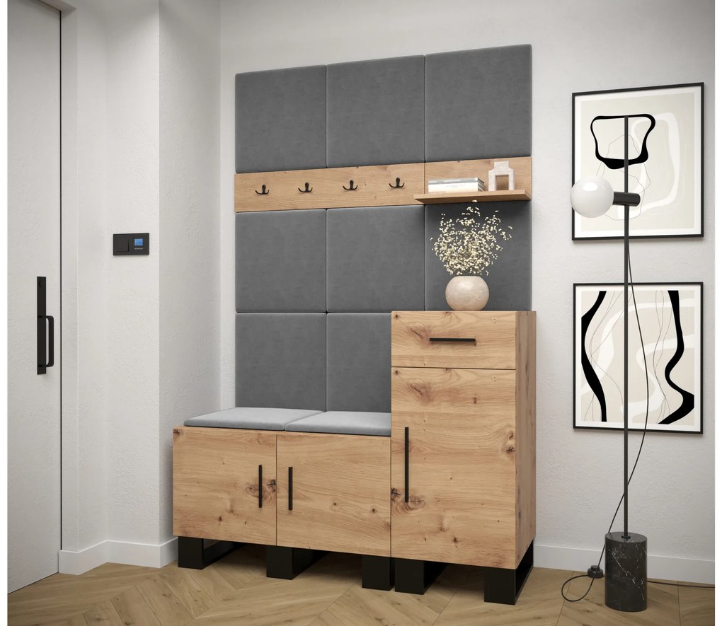Set mobilier pentru hol Amanda 5 (Stejar artisan + gri închis). 1085896