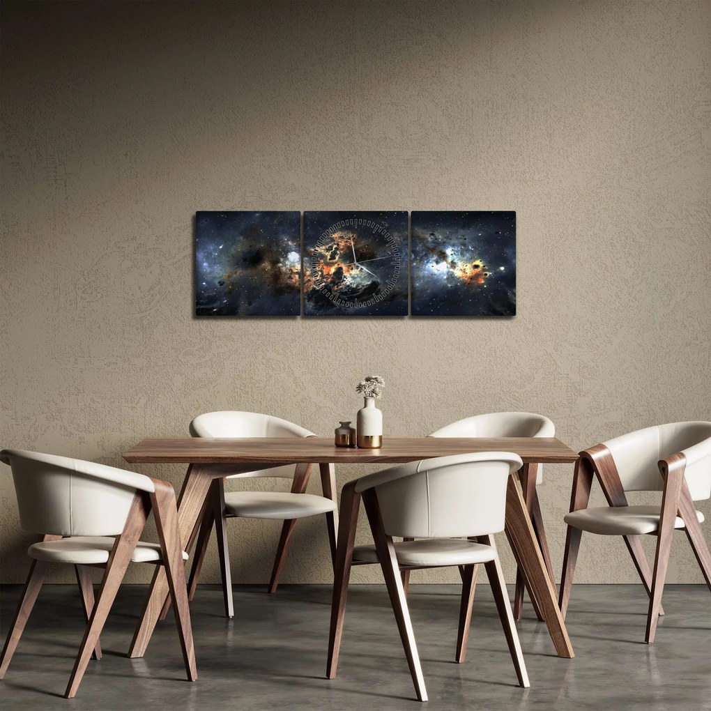 Tablou - Universul cu Nebula (cu ceas) (90x30 cm)