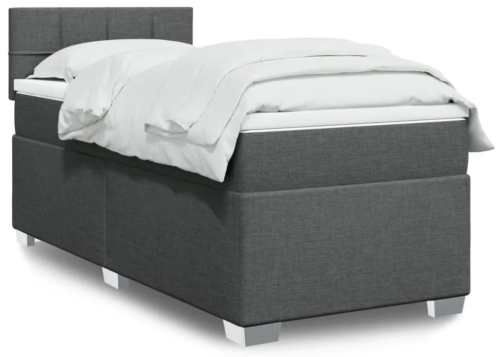 vidaXL Pat box spring cu saltea, gri închis, 90x190 cm, textil