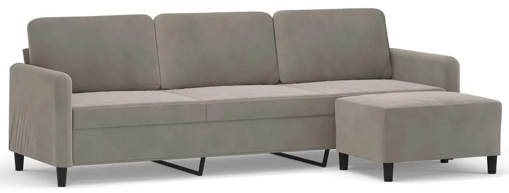 3153577 vidaXL Canapea cu 3 locuri și taburet, gri deschis, 210 cm, catifea