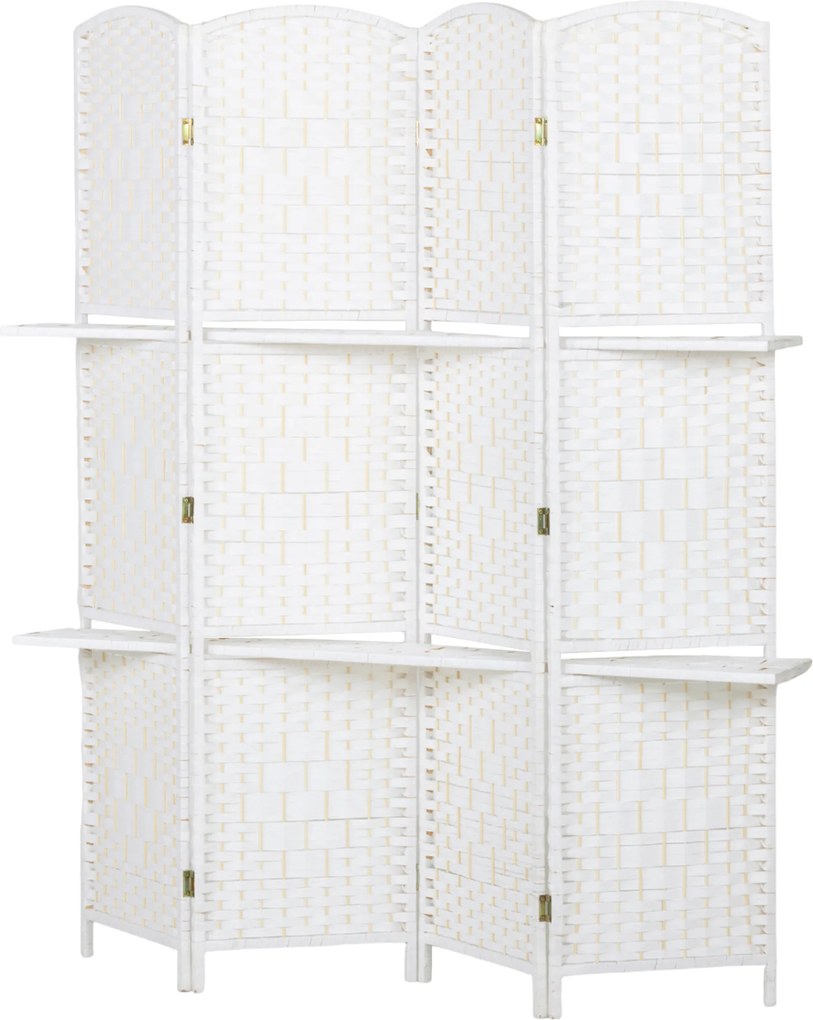 HOMCOM Paravan separator de cameră 4 panouri 160 x170 cm cu 2 rafturi, pliabil, din lemn | Aosom Romania