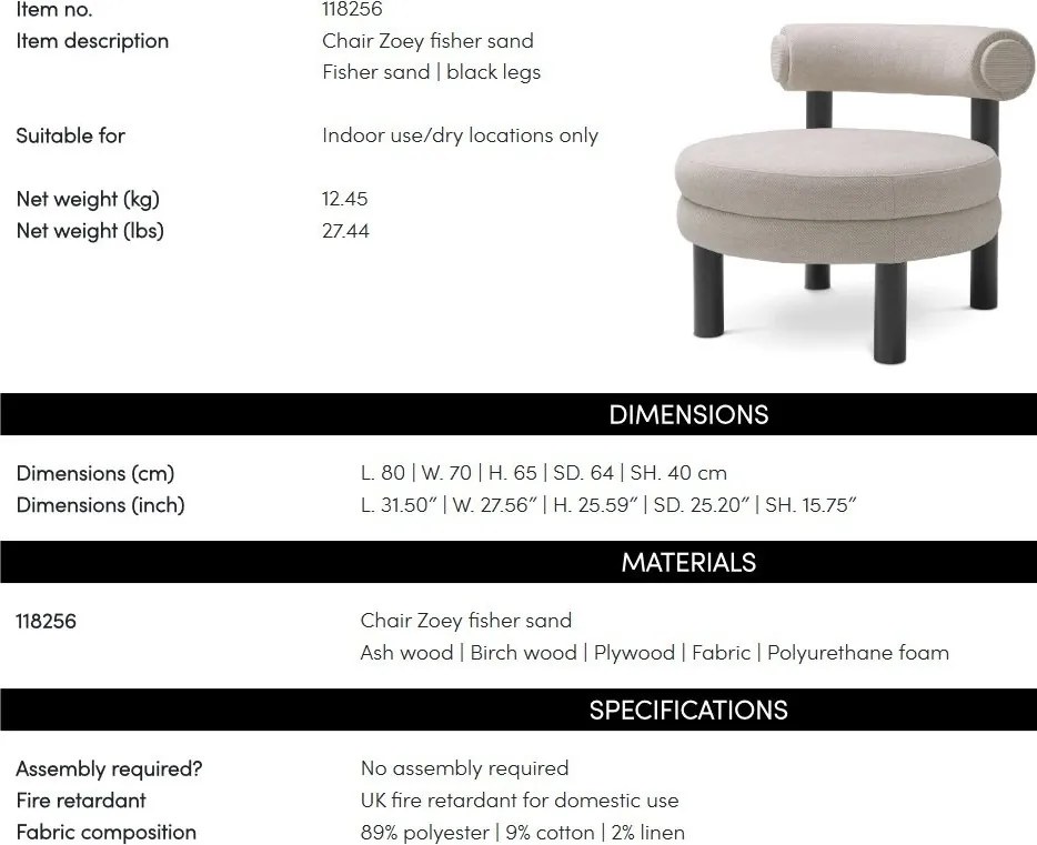 Fotoliu elegant design LUX Zoey, Fisher sand