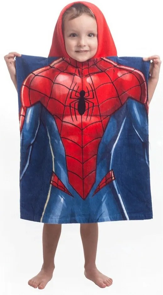 Poncho Jerry Fabrics Spiderman blue, pentru copii, 50 x 115 cm