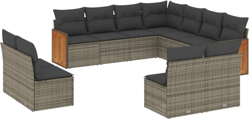 vidaXL Set canapele de grădină cu perne, 11 piese, gri, poliratan