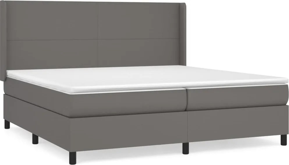 vidaXL Pat box spring cu saltea, gri, 200x200 cm, piele ecologică