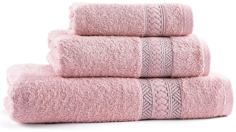 Set de prosoape şi prosop de baie frotir BERGER roz somon 3 buc