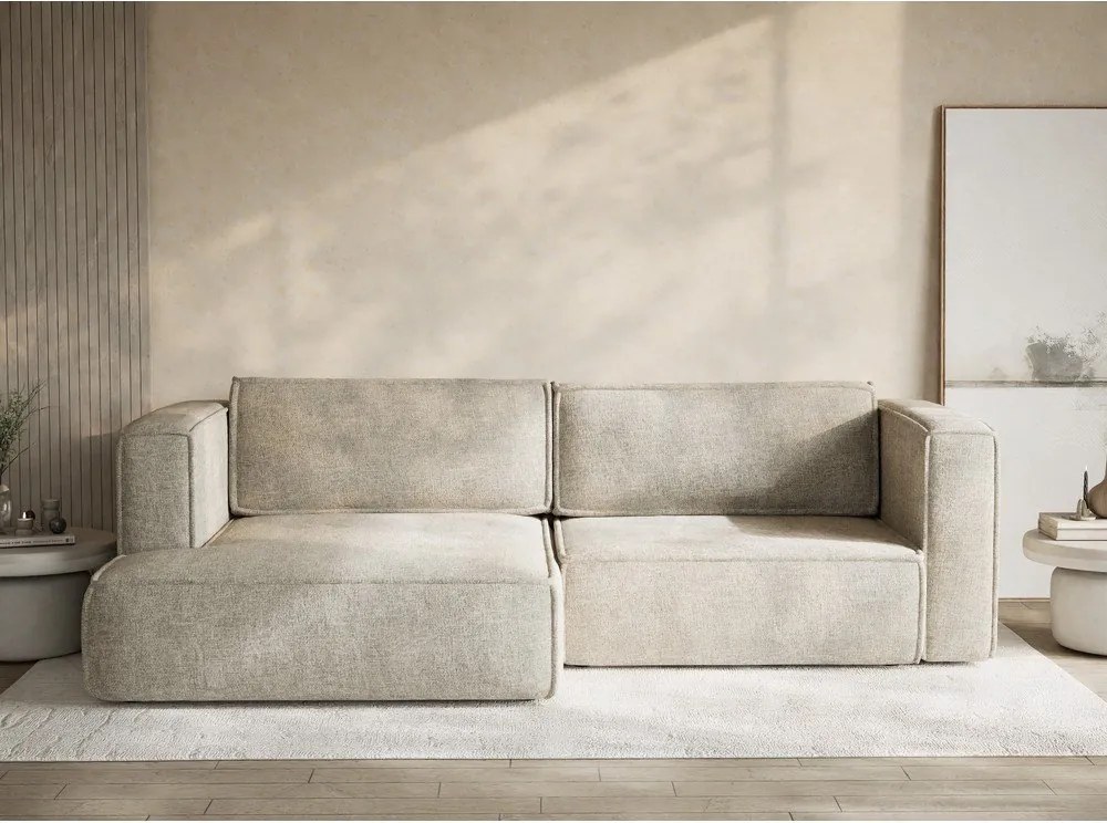 Colțar bej extensibil/cu spațiu de depozitare cu tapițerie din chenille (cu colț pe partea stângă/cu șezlong) Velto – Maison de Rêve