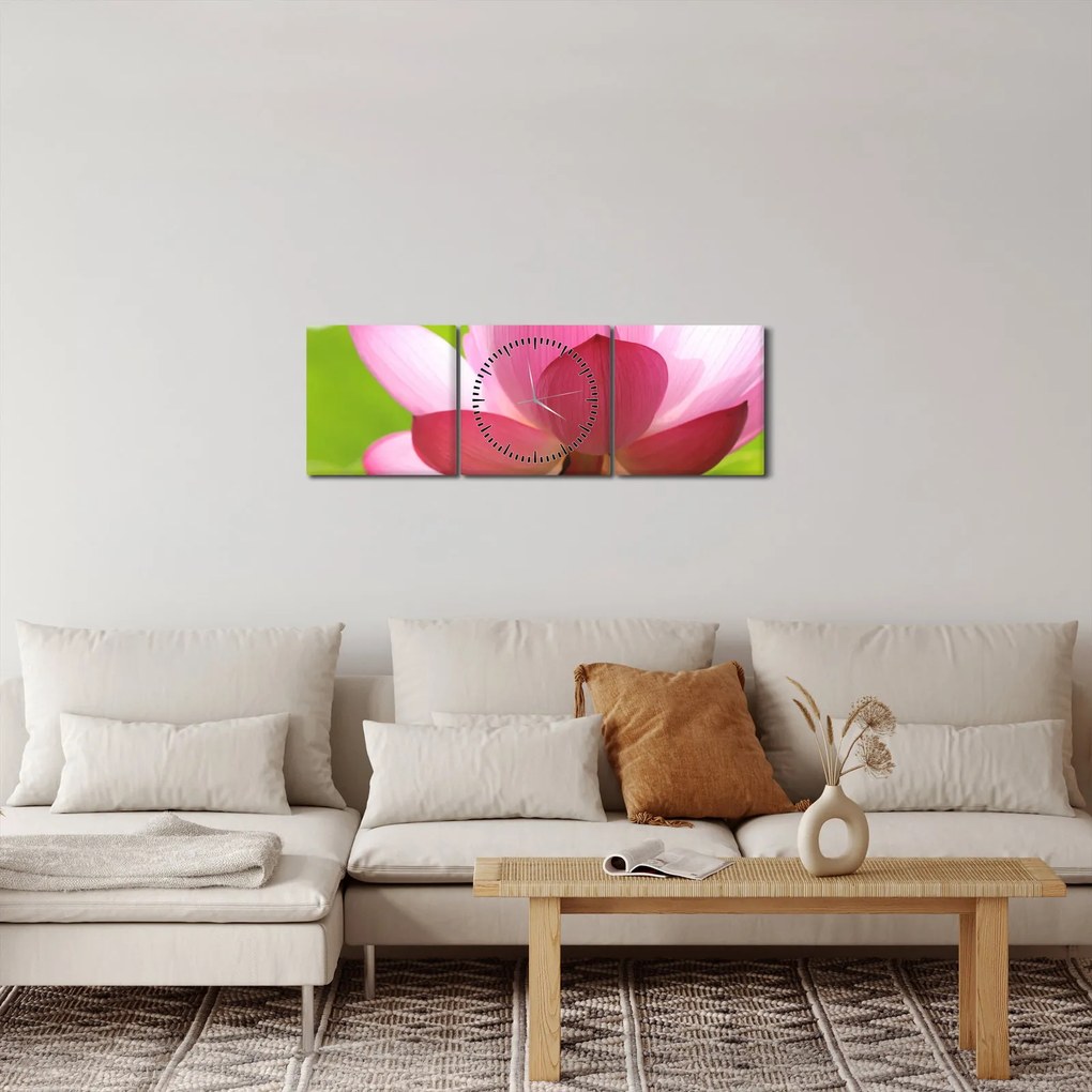 Tablou cu flori de lotus (cu ceas) (90x30 cm)