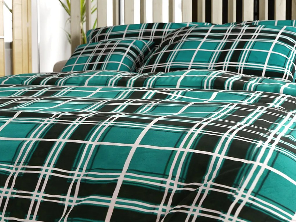 Lenjerie de pat flanelata KOSTKA verde Dimensiune lenjerie de pat: 2 buc 70 x 90 cm | 200 x 220 cm