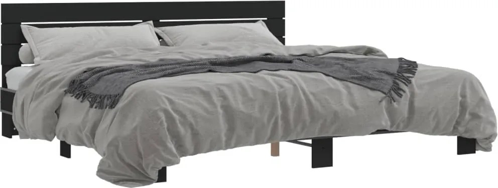 vidaXL Cadru de pat, negru, 200x200 cm, lemn prelucrat și metal