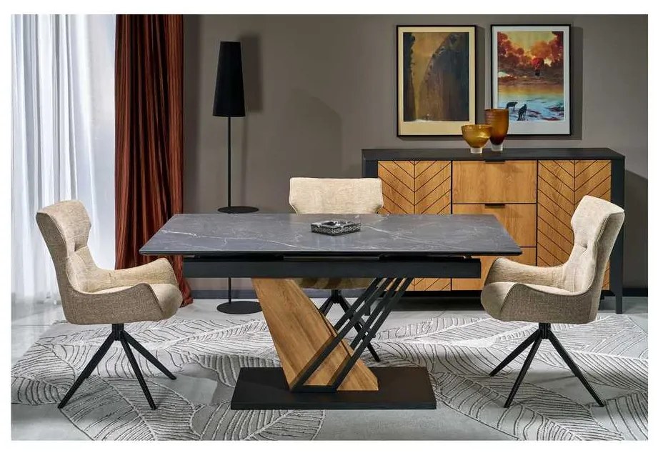 Masă de bucătărie Sterzo 160-200 x 90 cm, negru / stejar auriu