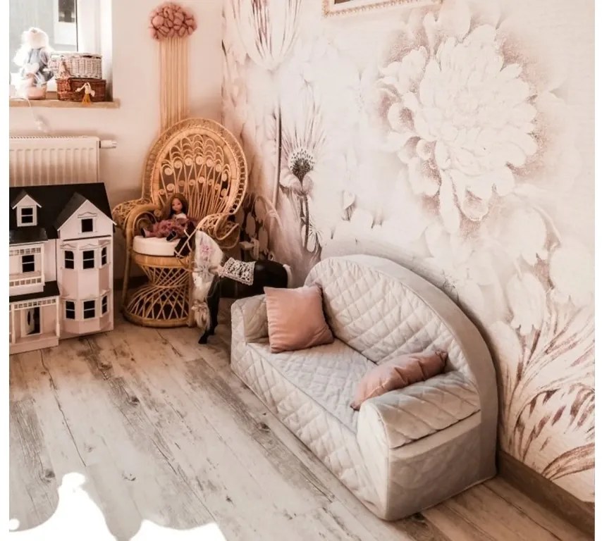 Canapea confortabila pentru copii, cu buzunare, Gri velvet by Babysteps