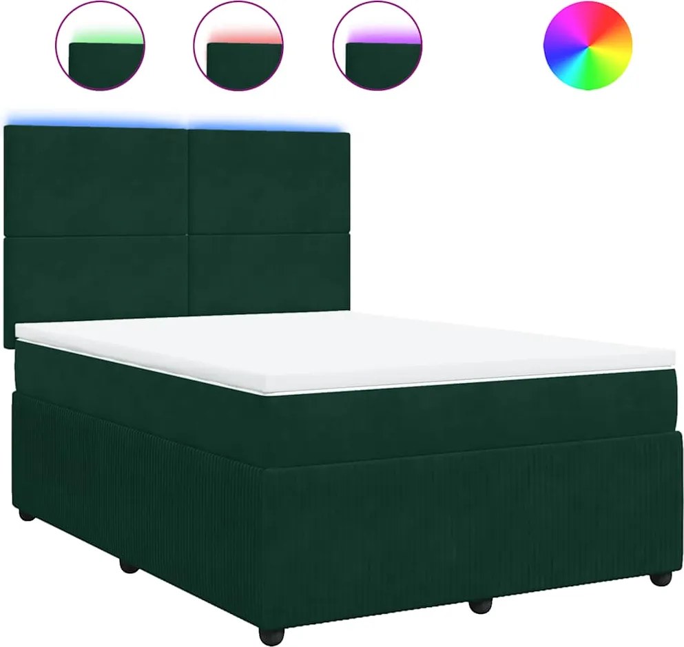vidaXL Pat box spring cu saltea, verde închis, 140x200 cm, catifea