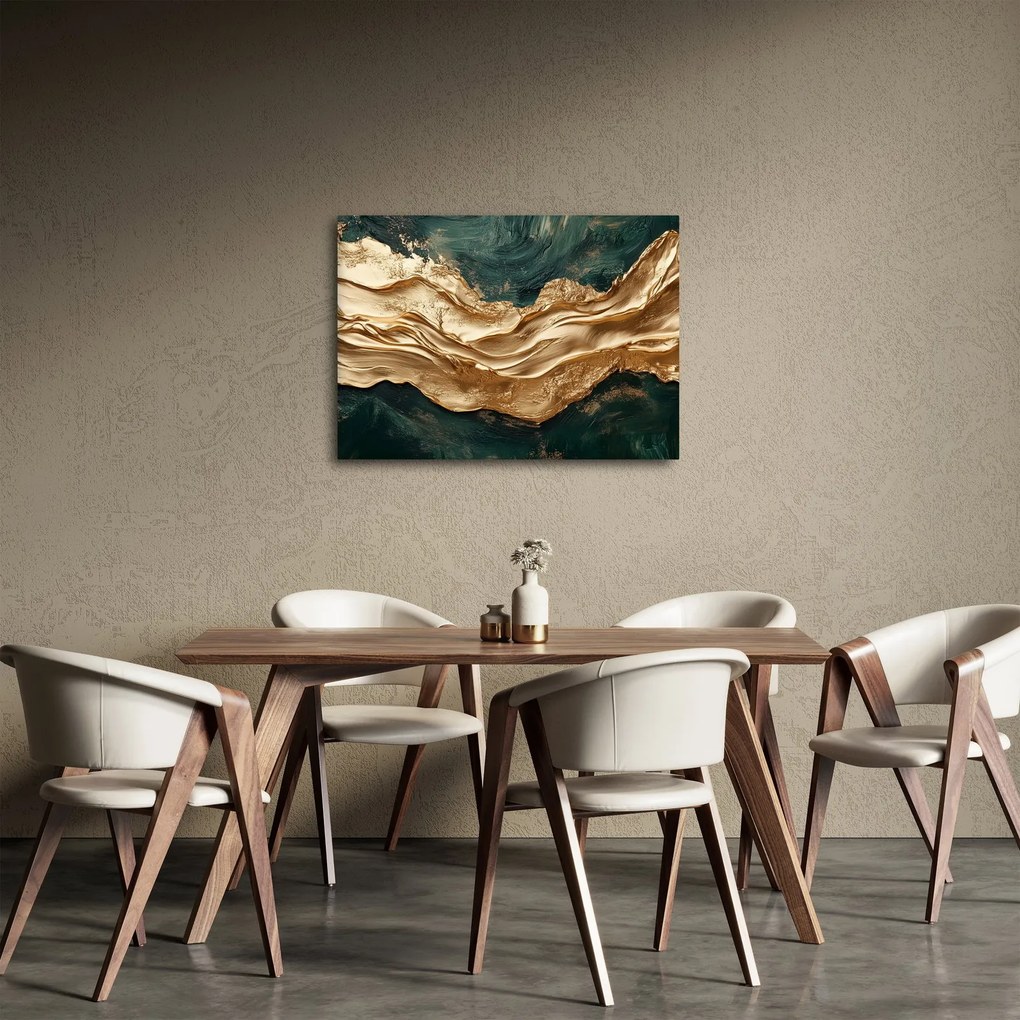 Tablou - Abstracție verde cu auriu II. (70x50 cm)