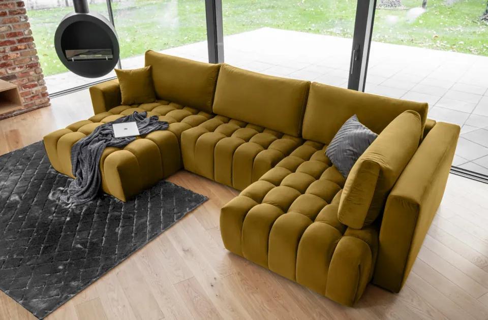 Canapea modulara tapitata, extensibila, cu spatiu pentru depozitare, 340x170x92 cm, Bonito L3, Eltap (Culoare: Verde lucios - Nube 35)